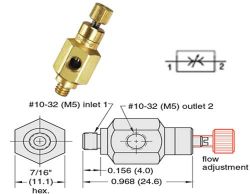 3° Needle Valves, M5 Ports, Knurled Knob